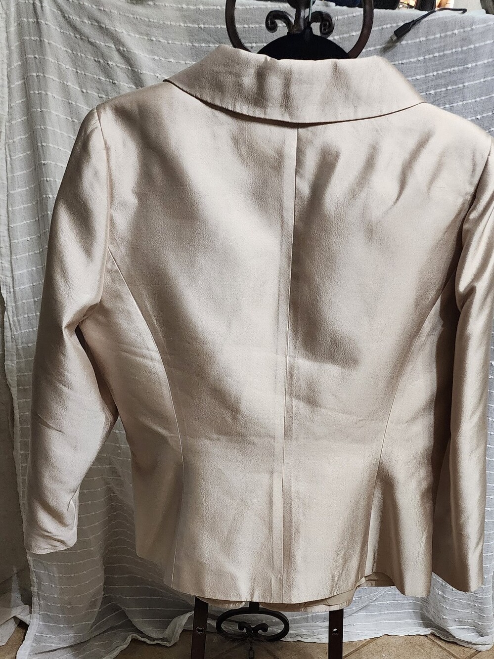 Silk Blazer Formal Talbots Cream Blazer with Hook Eye Closure Satin Sheen Sz 16 - Picture 5 of 8